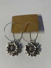 Load image into Gallery viewer, Sunflower Charm Hoop Earrings
