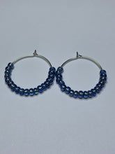 Load image into Gallery viewer, Mid Blue Beaded Hoop Earrings
