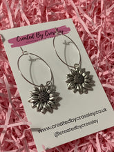 Load image into Gallery viewer, Sunflower Charm Hoop Earrings
