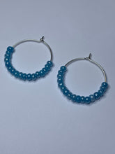 Load image into Gallery viewer, Light Blue Beaded Hoop Earrings
