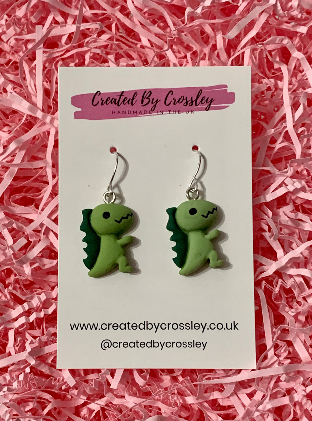 Green Dinosaur Charm Earrings