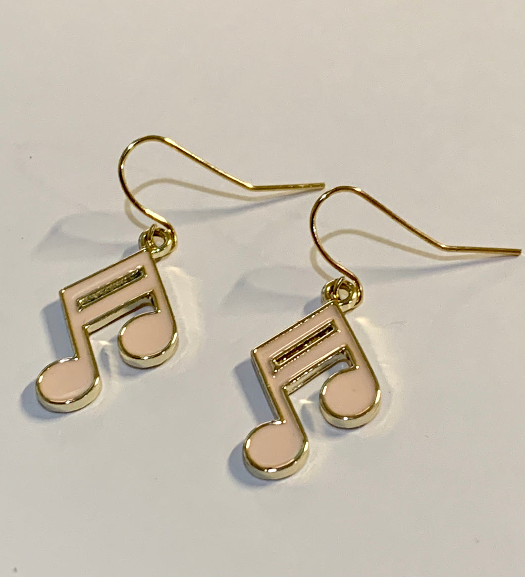 Pink Music Note Charm Earrings