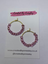 Load image into Gallery viewer, Pink Beaded Hoop Earrings
