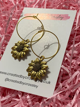 Load image into Gallery viewer, Sunflower Charm Hoop Earrings
