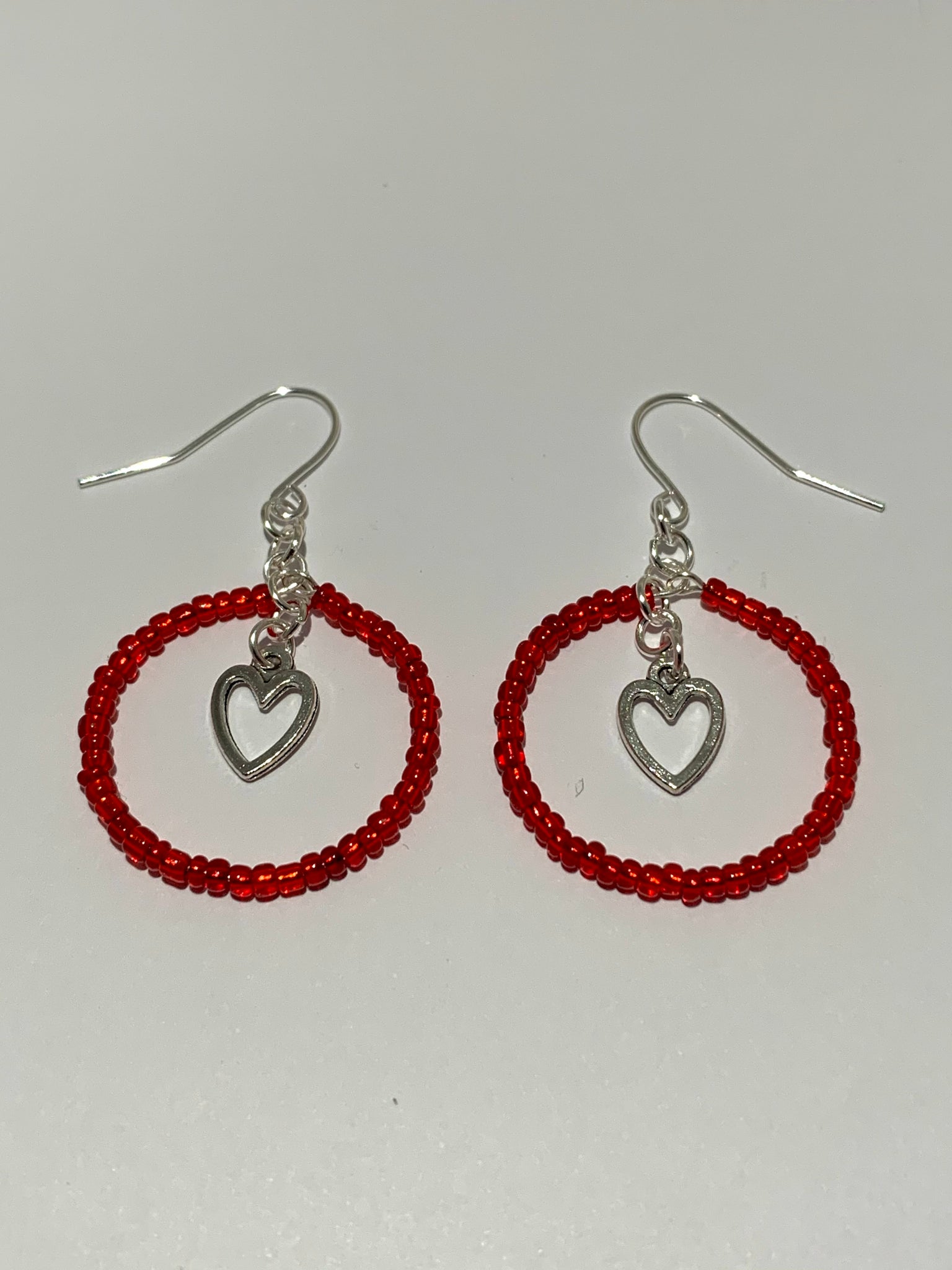 Handmade Beaded Hoop Earrings with Heart Charms – Created By Crossley