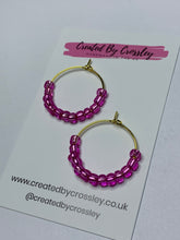 Load image into Gallery viewer, Pink Beaded Hoop Earrings
