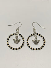 Load image into Gallery viewer, Handmade Beaded Hoop Earrings With Bee Charms
