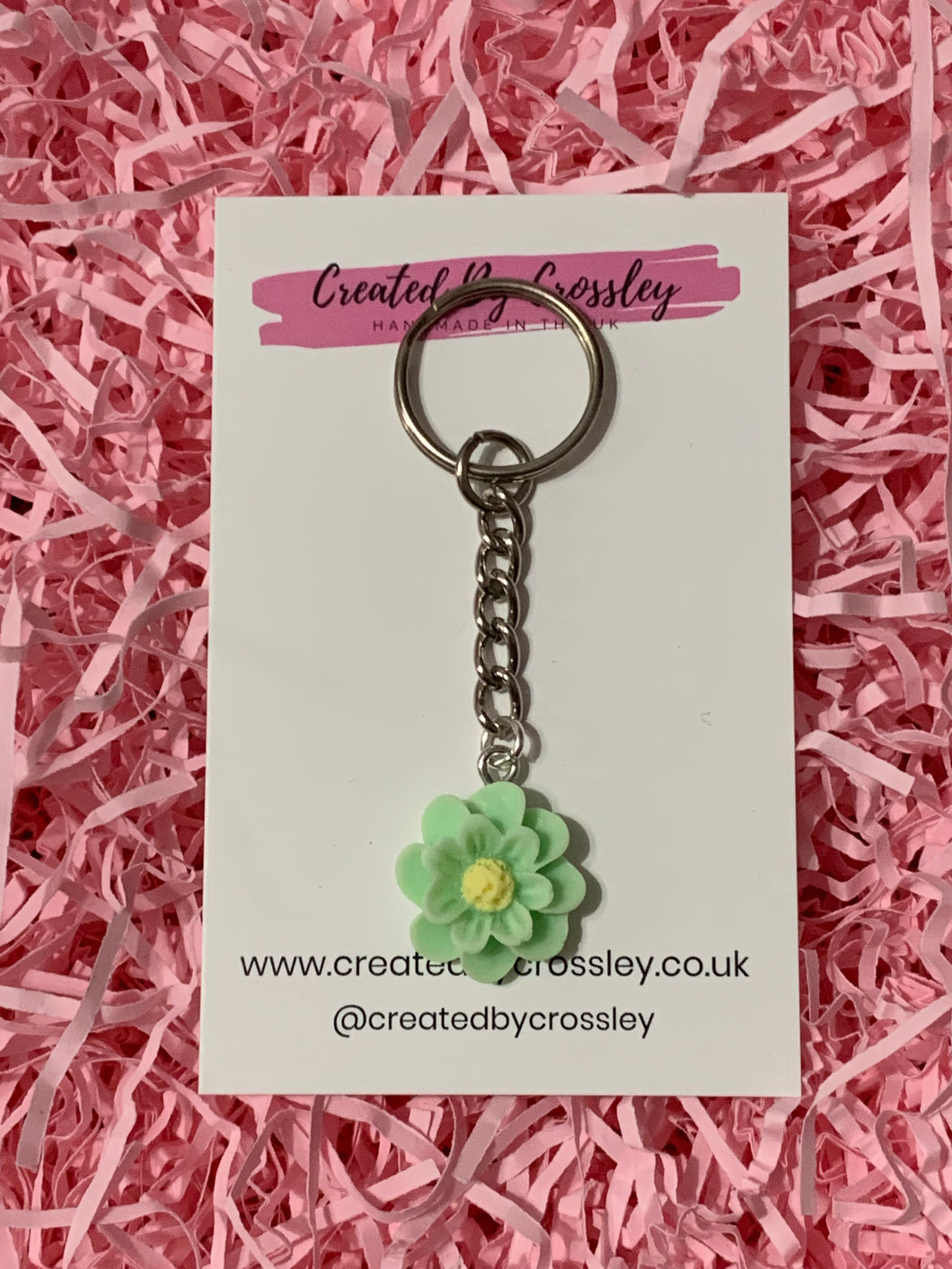 Green Flower Charm Keyring