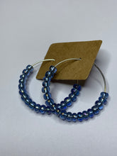 Load image into Gallery viewer, Mid Blue Beaded Hoop Earrings
