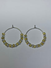 Load image into Gallery viewer, Yellow and White Beaded Hoop Earrings
