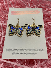 Load image into Gallery viewer, Bold Blue Butterfly Charm Earrings
