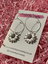 Load image into Gallery viewer, Sunflower Charm Hoop Earrings
