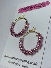 Load image into Gallery viewer, Pink Beaded Hoop Earrings
