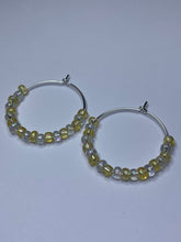 Load image into Gallery viewer, Yellow and White Beaded Hoop Earrings
