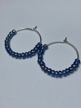 Load image into Gallery viewer, Mid Blue Beaded Hoop Earrings
