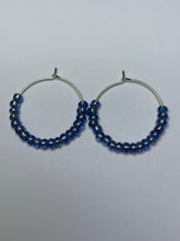 Load image into Gallery viewer, Mid Blue Beaded Hoop Earrings
