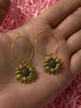 Load image into Gallery viewer, Sunflower Charm Hoop Earrings
