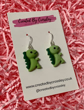 Load image into Gallery viewer, Green Dinosaur Charm Earrings
