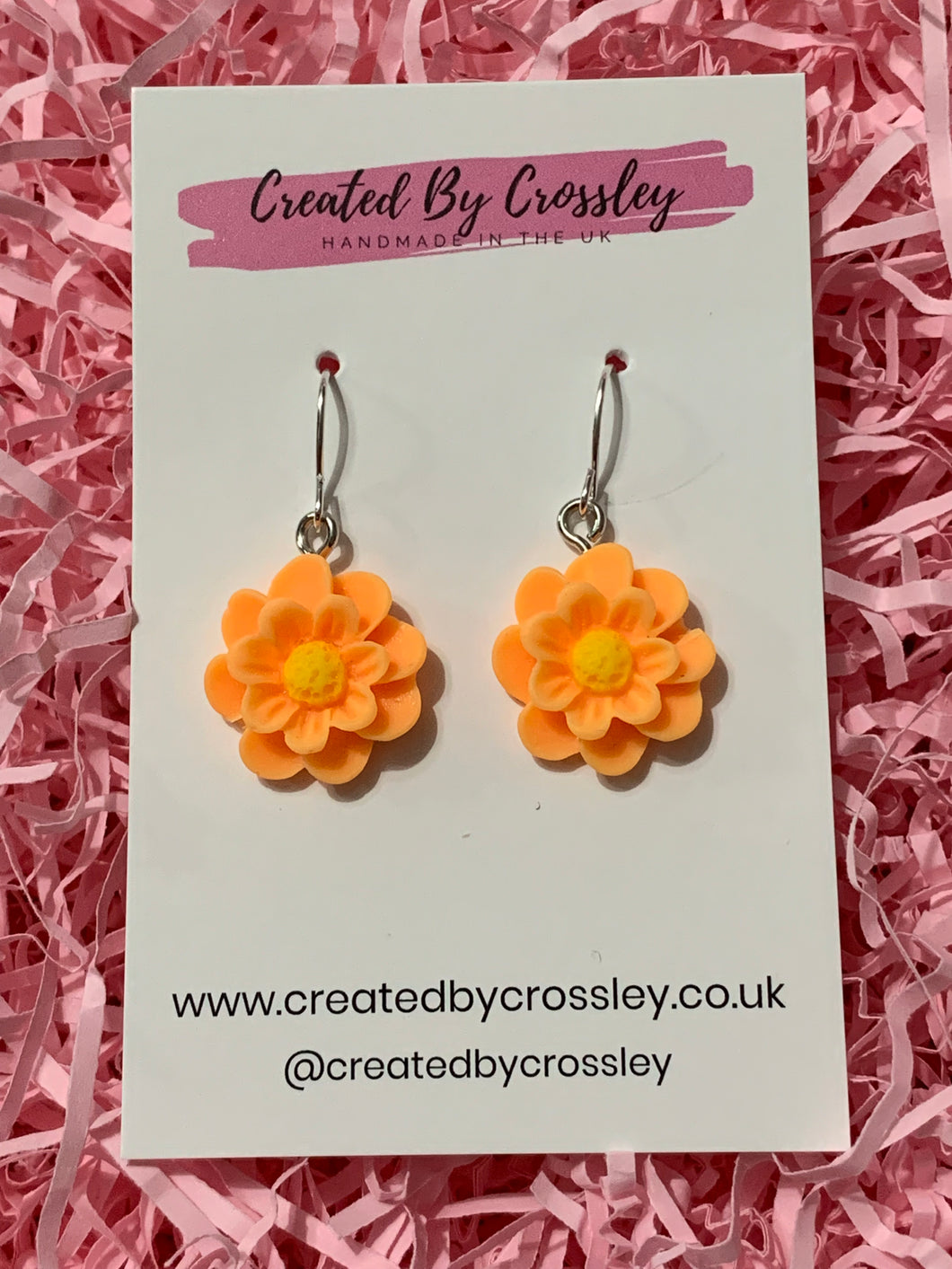 Orange Flower Charm Earrings