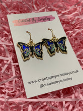 Load image into Gallery viewer, Bold Blue Butterfly Charm Earrings
