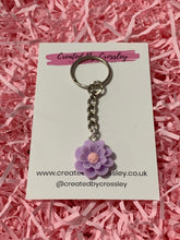 Load image into Gallery viewer, Purple Flower Charm Keyring
