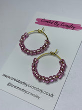 Load image into Gallery viewer, Pink Beaded Hoop Earrings
