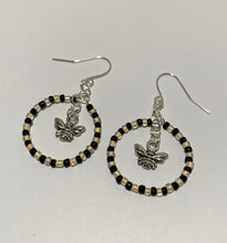 Load image into Gallery viewer, Handmade Beaded Hoop Earrings With Bee Charms
